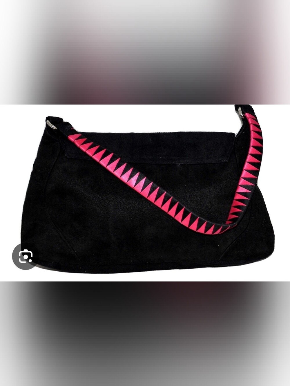Victoria's Secret Black Suede Shoulder Bag with Pink Geometric Strap NWOT